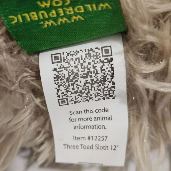 Wild Republic Cuddlekin Three Toed Sloth Plush 12"  Stuffed Animal Shaggy Hair - Picture 7 of 7